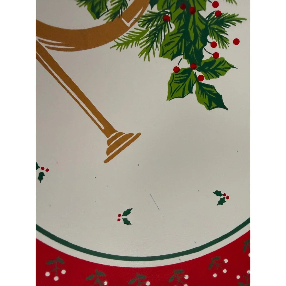 Vintage Kmart Christmas Placemats Set of 6 Oval French Horn Holly Red Green Gold